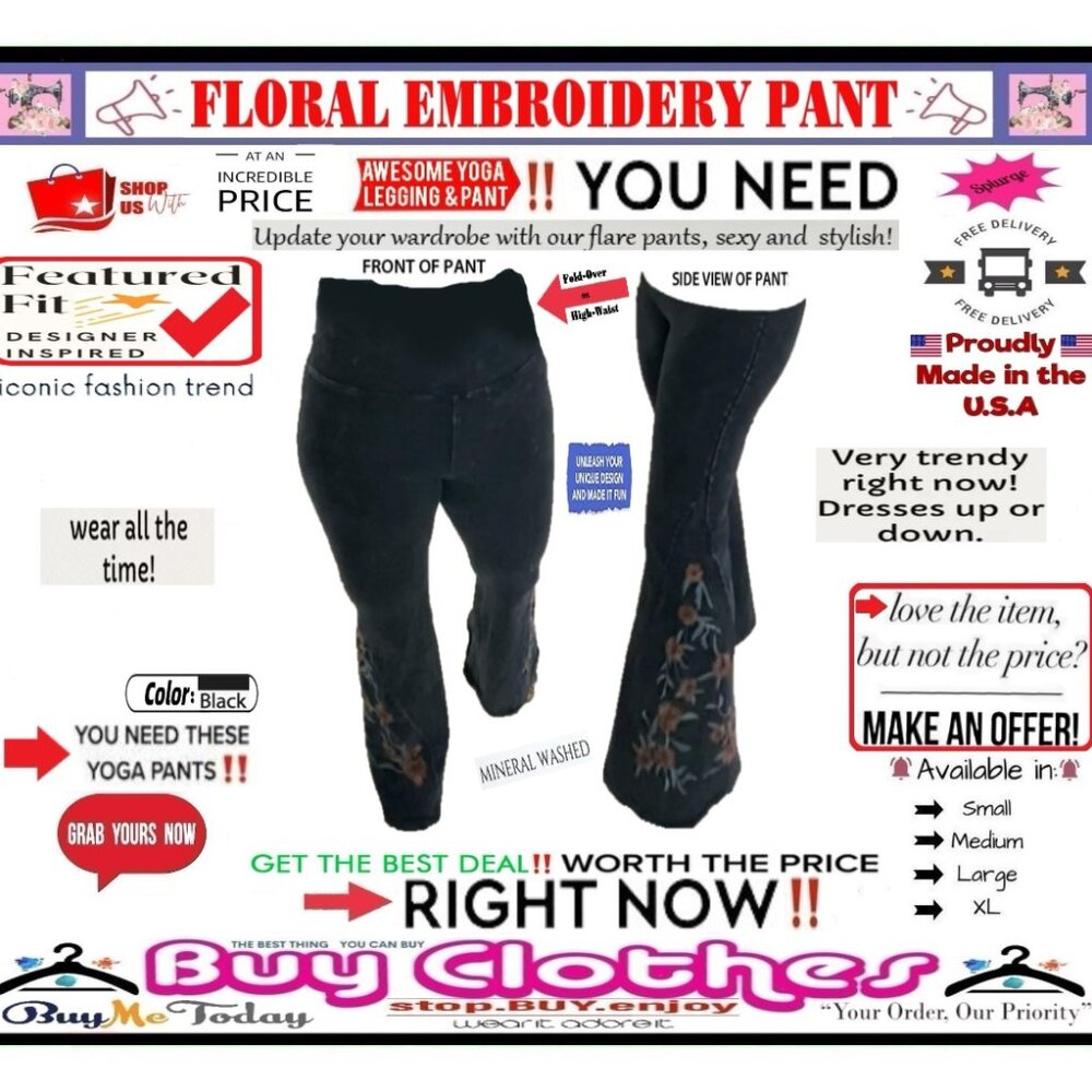 π BOTTOM Fold Embroidery π FLORAL β LEGGING PANT Waist FLARE Wash πΈ BUY NOWβ - Picture 2 of 16